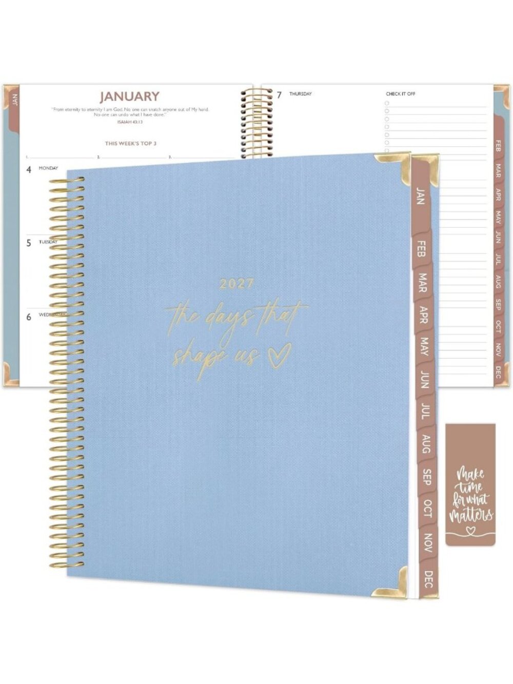 2027 Hardcover Planner - Christian Monthly/Weekly Organizer, Blue Linen, 7" x 9